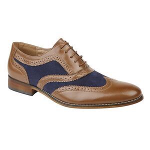 Roamers Boys 5 Eye Brogue Oxford Shoes / Tan/Navy